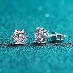 4 TCW Silver CZ Diamond Stud Earrings NWT